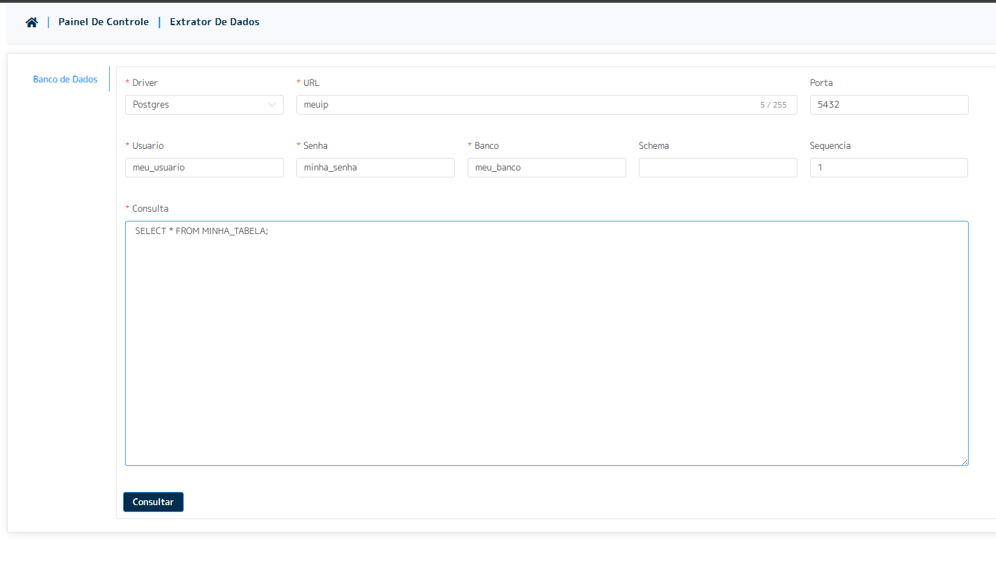 Interface do Extrator de Dados