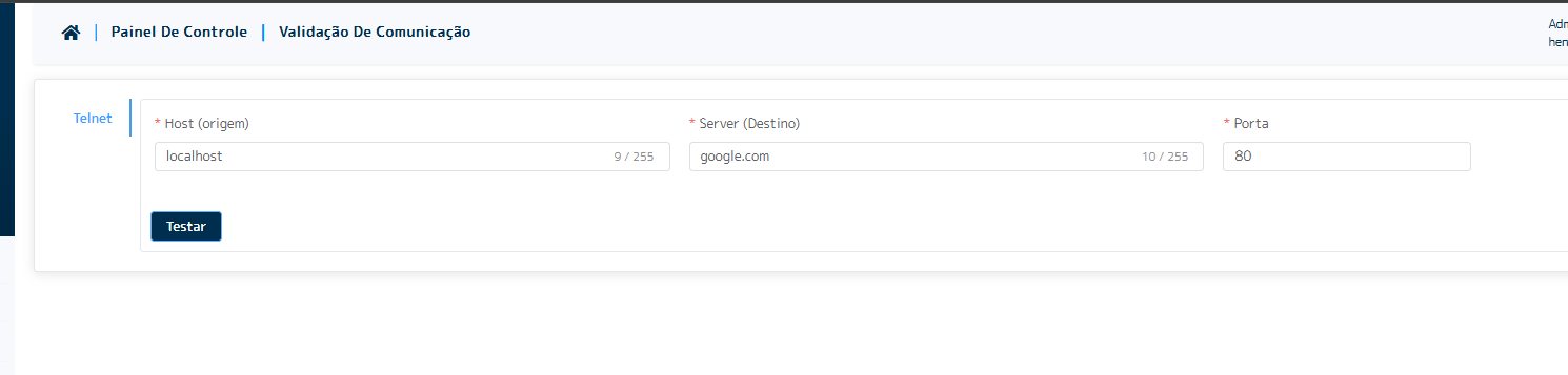 Interface de Validação de Comunicação