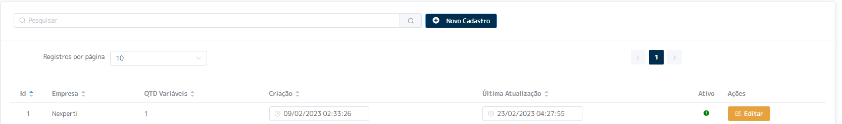 Interface de Variáveis Globais